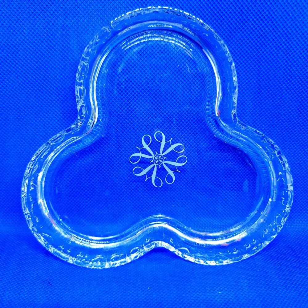Vintage Avon Clover Shaped Clear Dish Etched Center Design Pinched Ruffled Rim